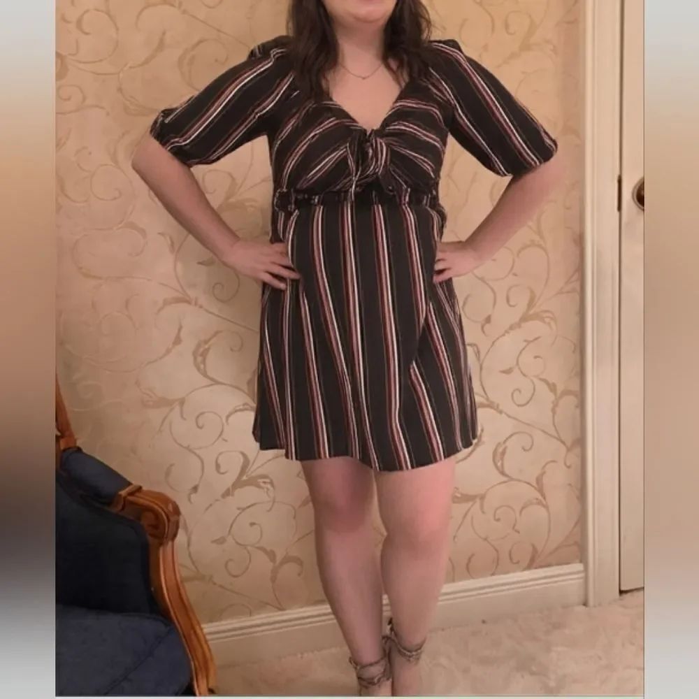 💥3/$12💥Striped Black Tan Mini Everyday Women's Dress Sz XL Has Stretch